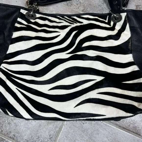 Sharif ZEBRA Print SATCHEL Animal Print Handbag CALF Hair LEATHER Black/White